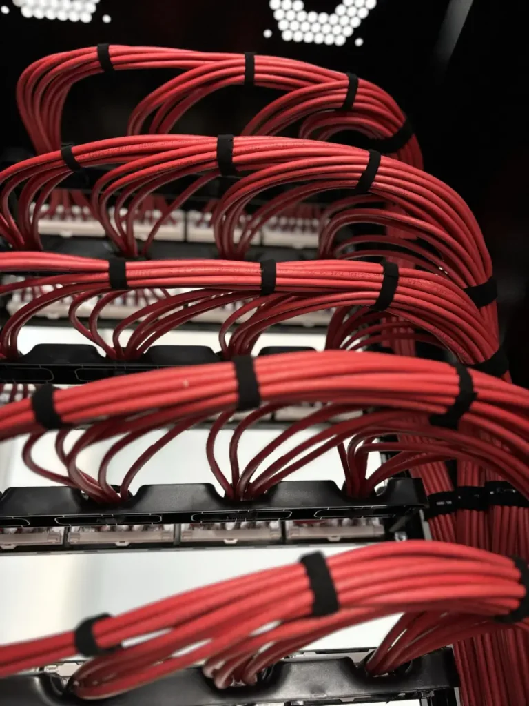 Rack com cabeamento estruturado CAT6 organizado